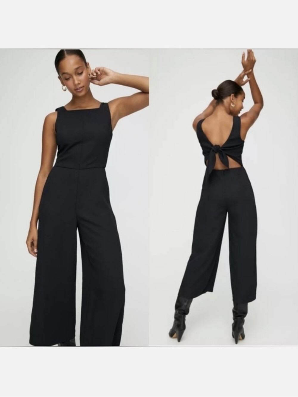 Aritiza Wilfred Black Wide-Leg Tie-Back Jumpsuit
